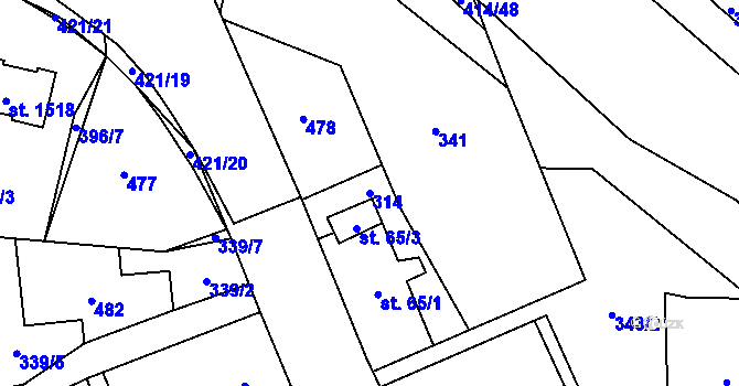 Parcela st. 314 v KÚ Muglinov, Katastrální mapa
