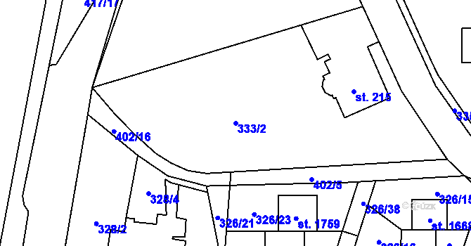 Parcela st. 333/2 v KÚ Muglinov, Katastrální mapa