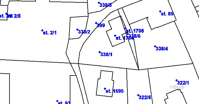 Parcela st. 338/1 v KÚ Muglinov, Katastrální mapa