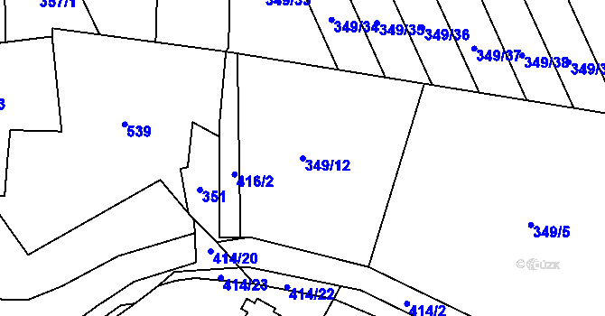 Parcela st. 349/12 v KÚ Muglinov, Katastrální mapa
