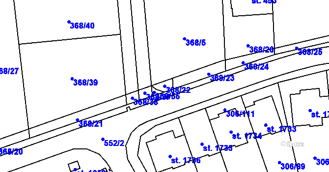 Parcela st. 368/22 v KÚ Muglinov, Katastrální mapa