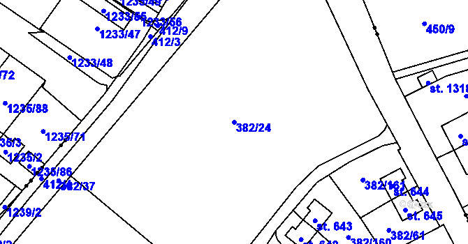Parcela st. 382/24 v KÚ Muglinov, Katastrální mapa