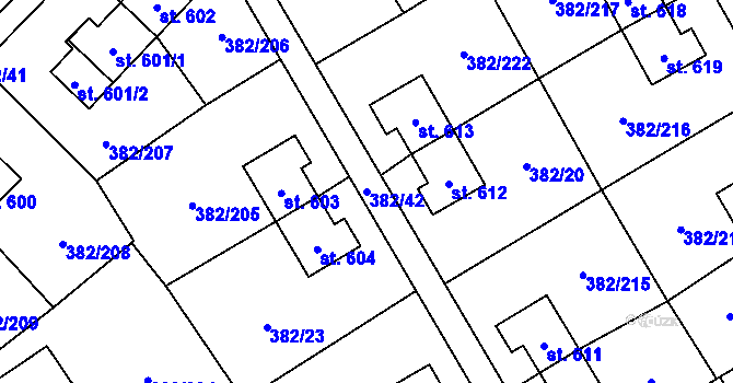 Parcela st. 382/42 v KÚ Muglinov, Katastrální mapa