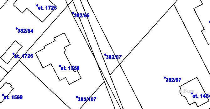 Parcela st. 382/87 v KÚ Muglinov, Katastrální mapa