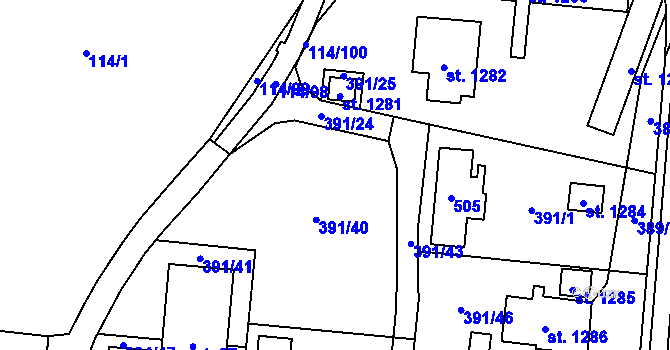 Parcela st. 391/1 v KÚ Muglinov, Katastrální mapa
