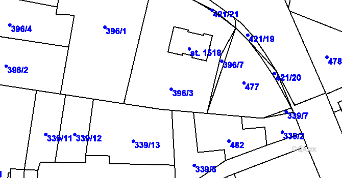 Parcela st. 396/3 v KÚ Muglinov, Katastrální mapa