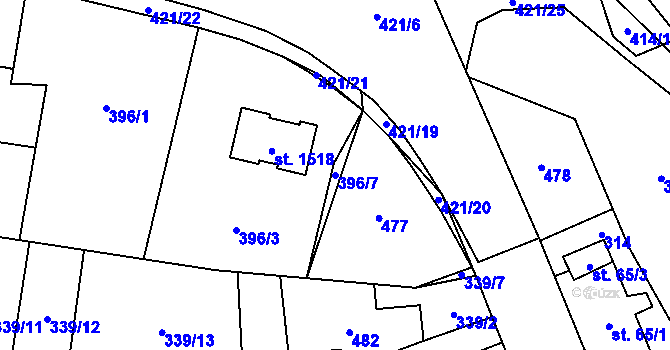 Parcela st. 396/7 v KÚ Muglinov, Katastrální mapa