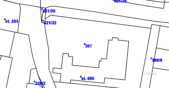 Parcela st. 397 v KÚ Muglinov, Katastrální mapa
