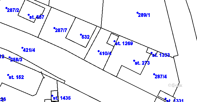 Parcela st. 410/4 v KÚ Muglinov, Katastrální mapa