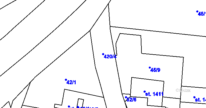 Parcela st. 420/4 v KÚ Muglinov, Katastrální mapa
