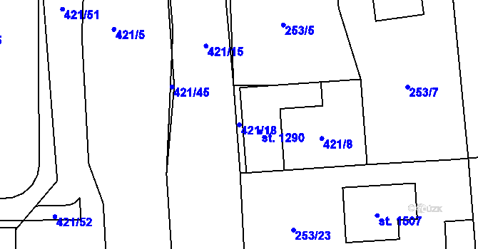 Parcela st. 421/18 v KÚ Muglinov, Katastrální mapa