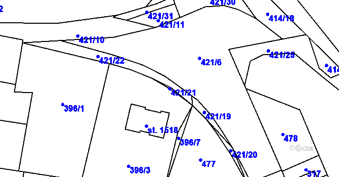 Parcela st. 421/21 v KÚ Muglinov, Katastrální mapa