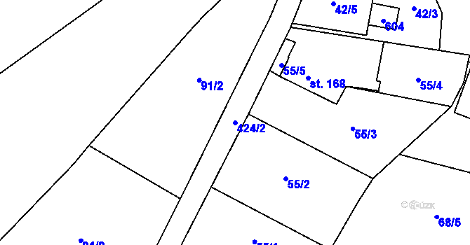 Parcela st. 424/2 v KÚ Muglinov, Katastrální mapa