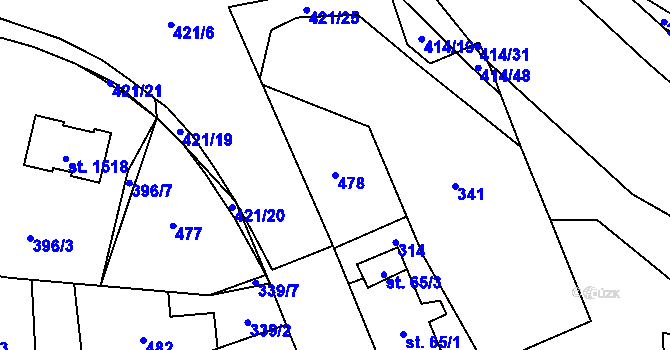Parcela st. 478 v KÚ Muglinov, Katastrální mapa