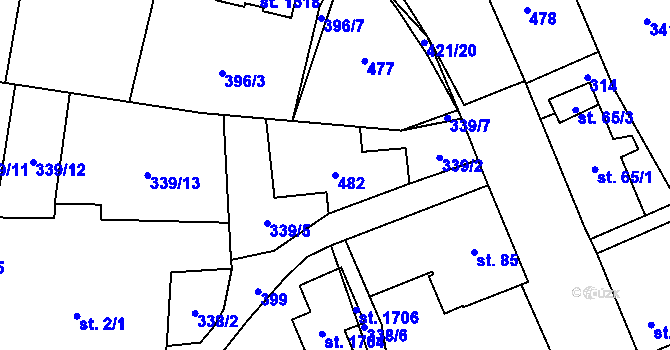 Parcela st. 482 v KÚ Muglinov, Katastrální mapa