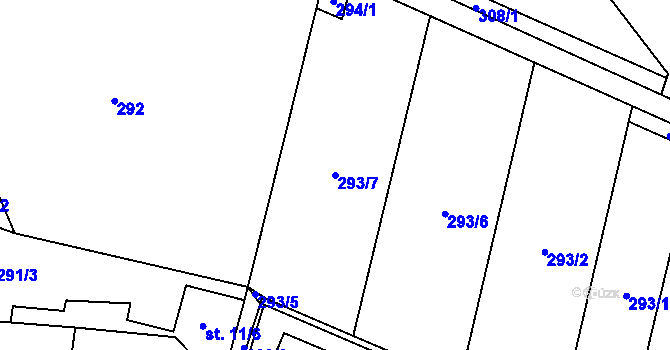 Parcela st. 293/7 v KÚ Muglinov, Katastrální mapa