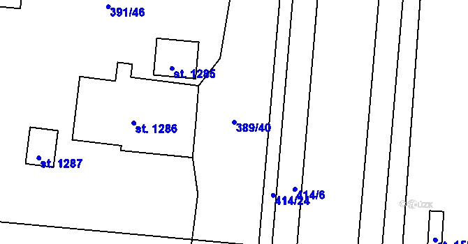 Parcela st. 389/40 v KÚ Muglinov, Katastrální mapa