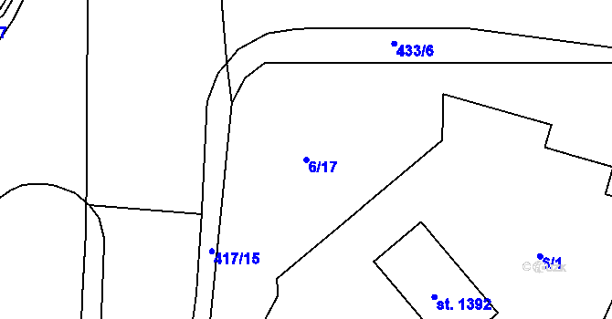 Parcela st. 6/17 v KÚ Muglinov, Katastrální mapa