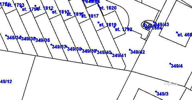 Parcela st. 349/40 v KÚ Muglinov, Katastrální mapa