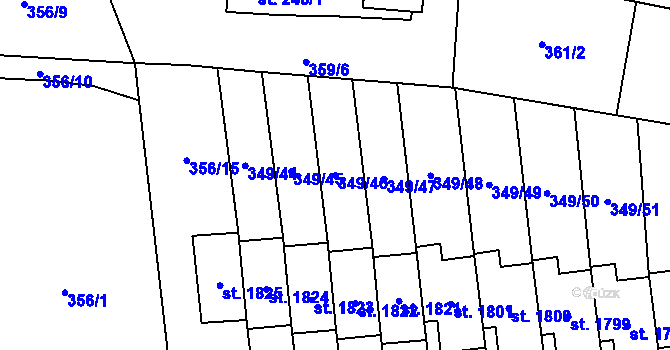 Parcela st. 349/46 v KÚ Muglinov, Katastrální mapa