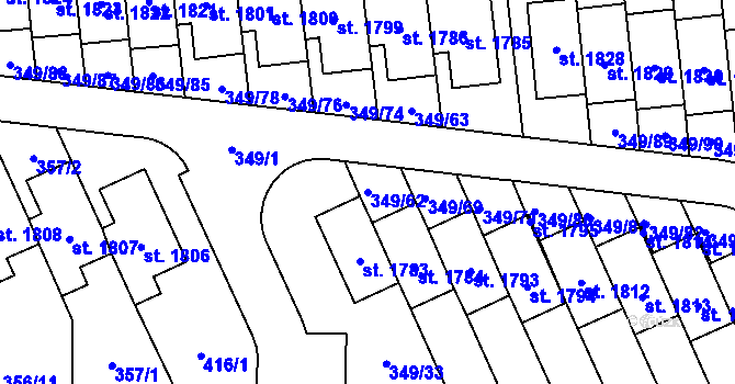 Parcela st. 349/62 v KÚ Muglinov, Katastrální mapa