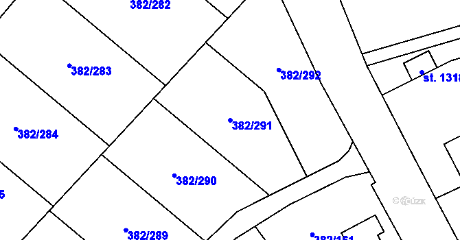 Parcela st. 382/291 v KÚ Muglinov, Katastrální mapa