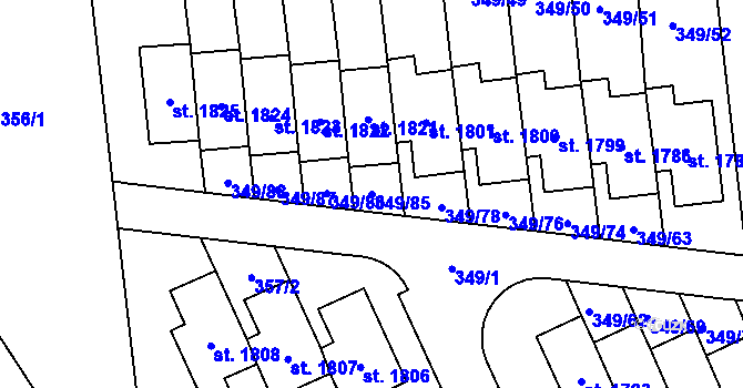 Parcela st. 349/85 v KÚ Muglinov, Katastrální mapa