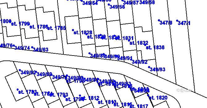 Parcela st. 349/90 v KÚ Muglinov, Katastrální mapa