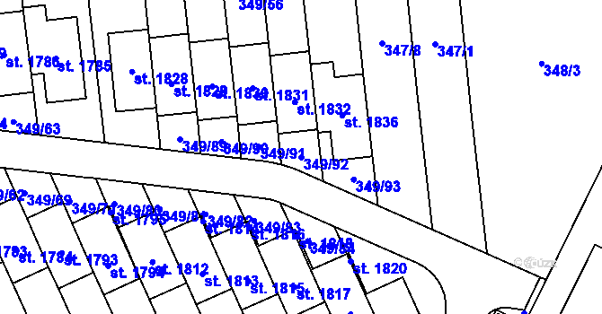 Parcela st. 349/92 v KÚ Muglinov, Katastrální mapa