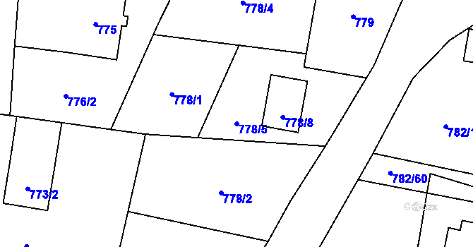 Parcela st. 778/5 v KÚ Radvanice, Katastrální mapa