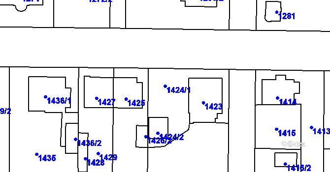 Parcela st. 1424/1 v KÚ Radvanice, Katastrální mapa