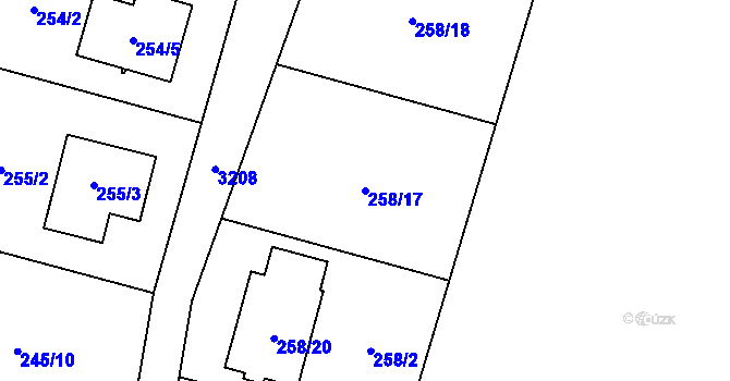 Parcela st. 258/17 v KÚ Radvanice, Katastrální mapa