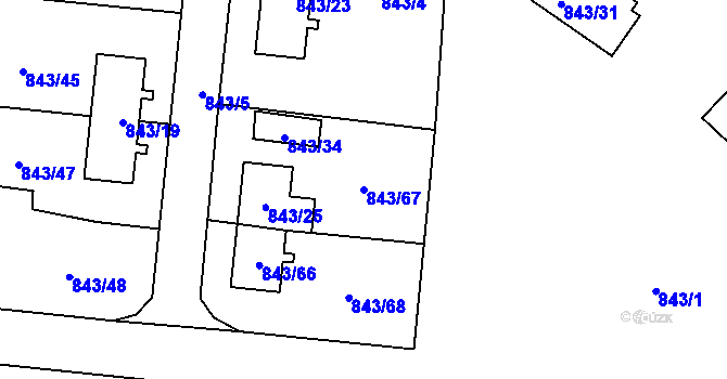 Parcela st. 843/67 v KÚ Radvanice, Katastrální mapa
