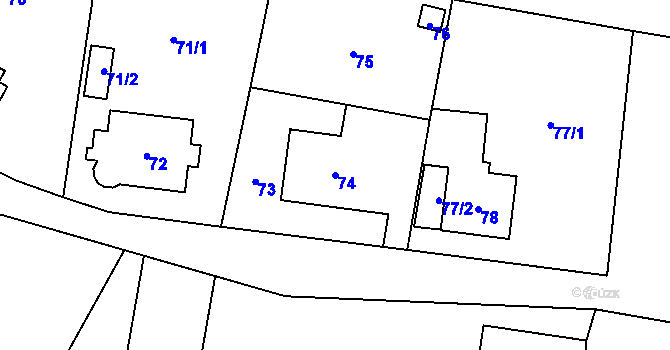 Parcela st. 74 v KÚ Radvanice, Katastrální mapa