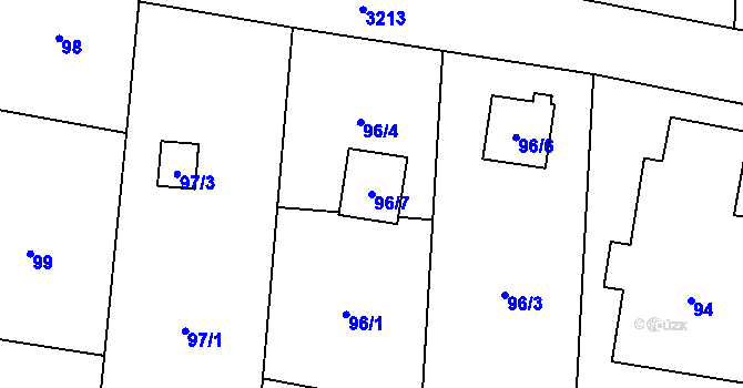 Parcela st. 96/7 v KÚ Radvanice, Katastrální mapa