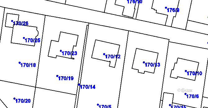 Parcela st. 170/12 v KÚ Radvanice, Katastrální mapa