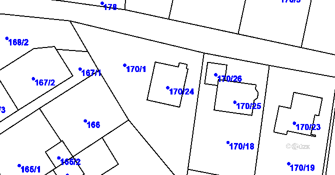 Parcela st. 170/24 v KÚ Radvanice, Katastrální mapa