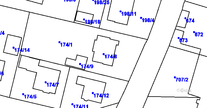 Parcela st. 174/8 v KÚ Radvanice, Katastrální mapa