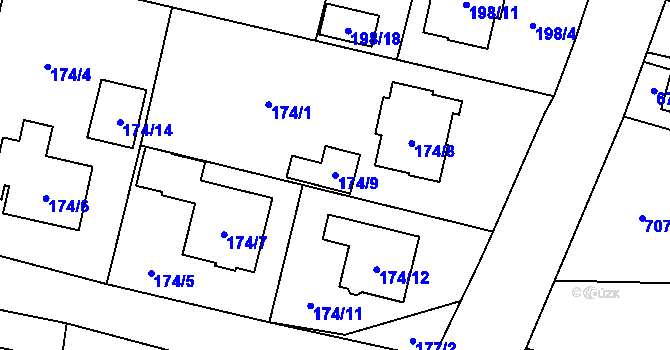 Parcela st. 174/9 v KÚ Radvanice, Katastrální mapa