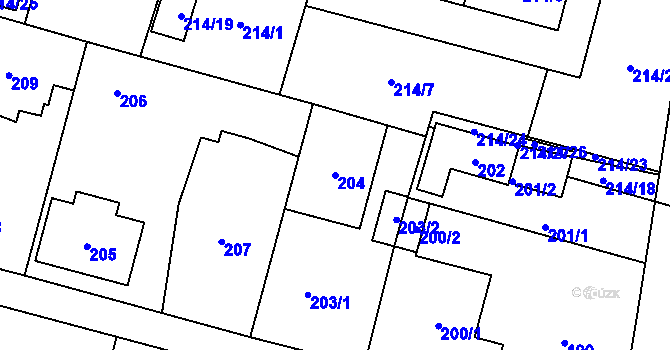 Parcela st. 204 v KÚ Radvanice, Katastrální mapa