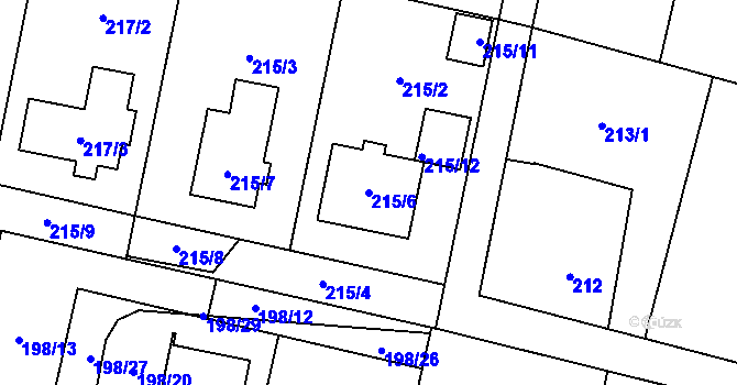 Parcela st. 215/6 v KÚ Radvanice, Katastrální mapa