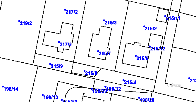 Parcela st. 215/7 v KÚ Radvanice, Katastrální mapa