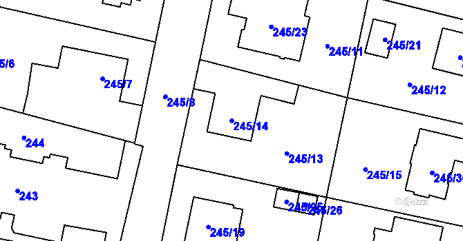 Parcela st. 245/14 v KÚ Radvanice, Katastrální mapa