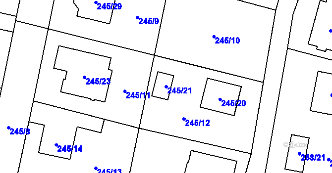 Parcela st. 245/21 v KÚ Radvanice, Katastrální mapa