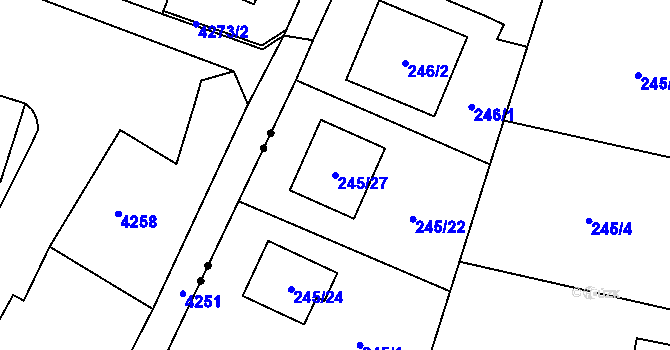 Parcela st. 245/27 v KÚ Radvanice, Katastrální mapa