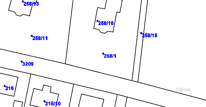 Parcela st. 258/1 v KÚ Radvanice, Katastrální mapa