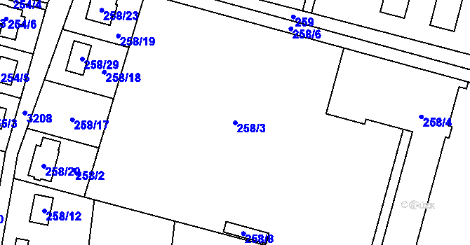 Parcela st. 258/3 v KÚ Radvanice, Katastrální mapa