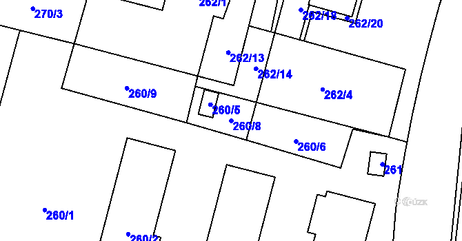Parcela st. 260/8 v KÚ Radvanice, Katastrální mapa