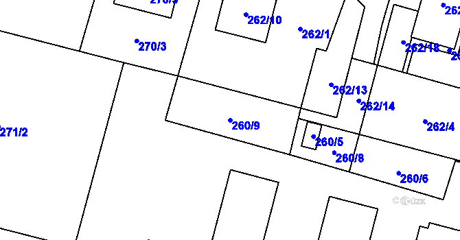 Parcela st. 260/9 v KÚ Radvanice, Katastrální mapa