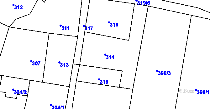 Parcela st. 314 v KÚ Radvanice, Katastrální mapa